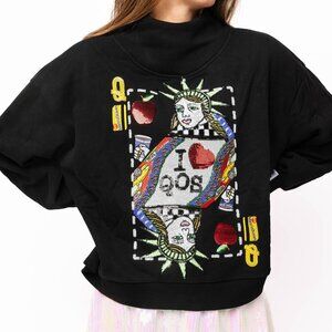 Queen Of Sparkles-Black NYC Queen Card Mock Neck Sweatshirt